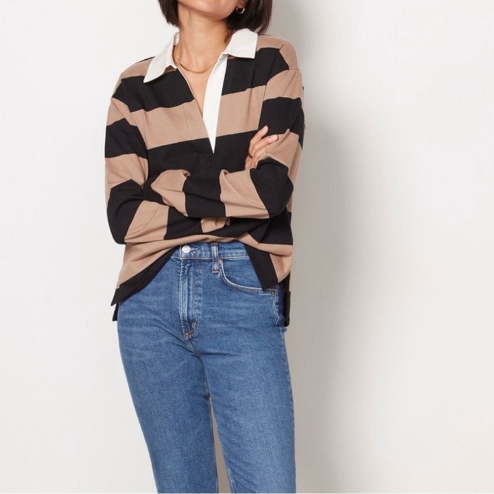 NWT J.Crew Tan & Black Stripe Rugby Shirt